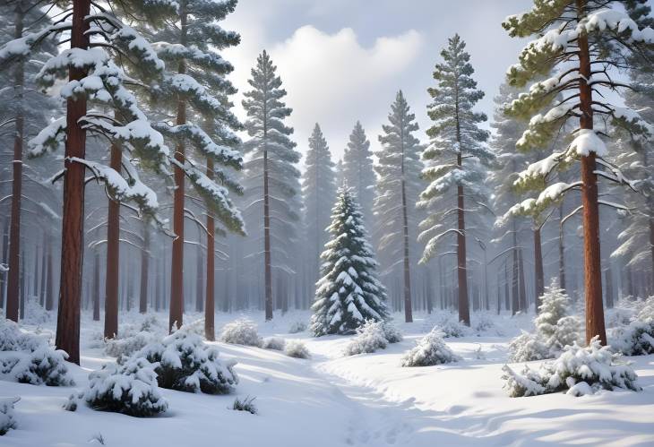 Captivating Snow Covered Pine Trees in a Stunning Winter Wonderland with a Soft Blanket of Snow