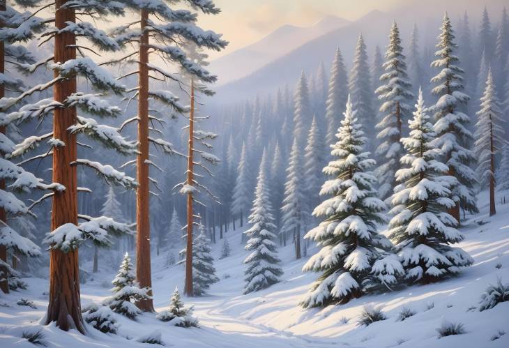 Captivating Snow Covered Pine Trees in a Stunning Winter Wonderland with a Soft Blanket of Snow