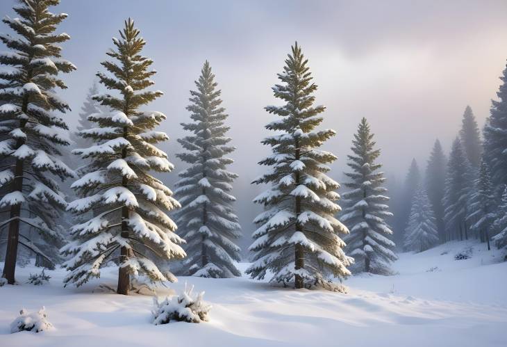 Captivating Snow Covered Pine Trees in a Stunning Winter Wonderland with a Soft Blanket of Snow