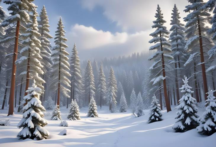 Captivating Snow Covered Pine Trees in a Stunning Winter Wonderland with a Soft Blanket of Snow