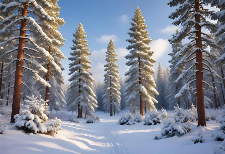 Captivating Snow Covered Pine Trees in a Stunning Winter Wonderland with a Soft Blanket of Snow