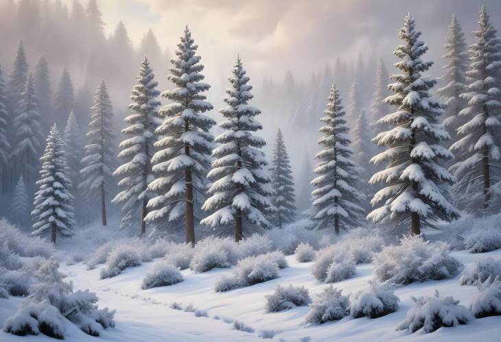 Captivating Snow Covered Pine Trees in a Stunning Winter Wonderland with a Soft Blanket of Snow