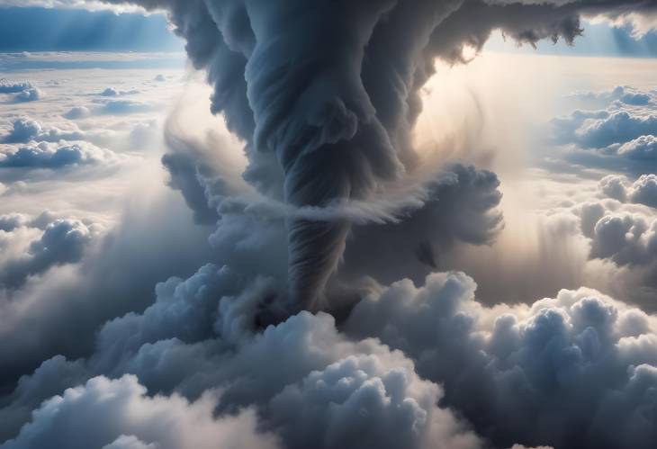 Captivating Tornado Aerial View Over Clouds and Natures Majestic Power in Stunning Image