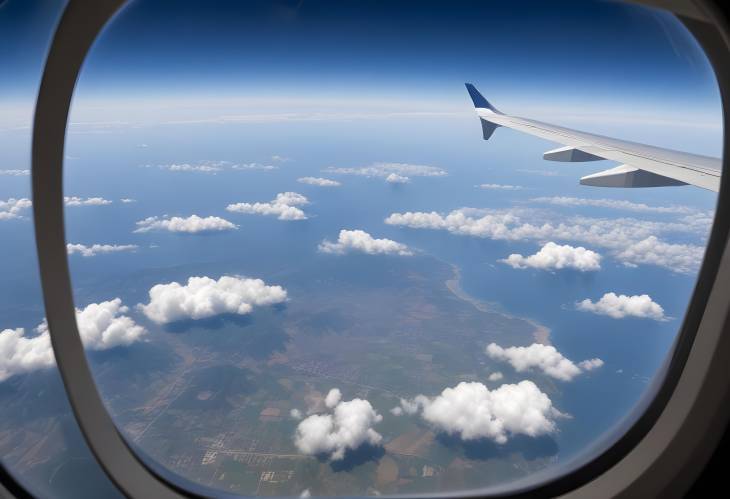 Captivating View Through Airplane Window Aerial Perspective of Clouds, Sky, and Horizon