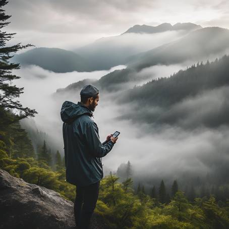 Capturing Moments Man in a Foggy Mountain Landscape