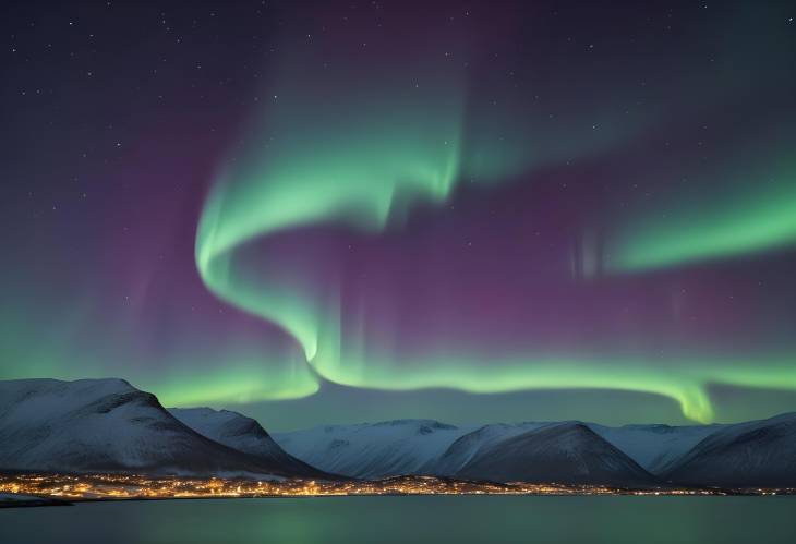 Celestial Dance Northern Lights Illuminate Tromso, Norway Night Sky