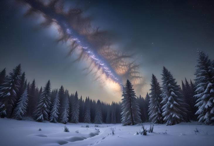 Celestial Winter Forest Under the Milky Way A Starry Night in a Snowy Wonderland