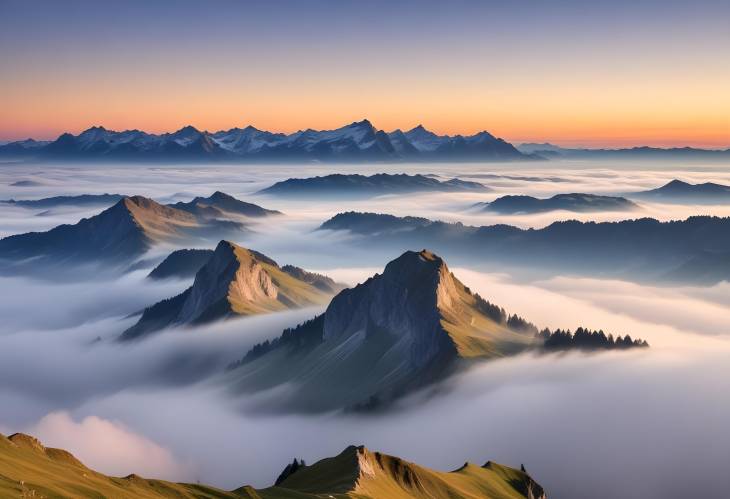 Central Switzerland Peaks at Sunset from Saentis Viewpoint