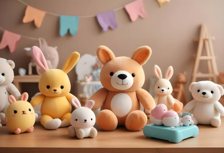 Charming and Colorful Toys on Wooden Table in a Fun and Vibrant Childrens Room Environment