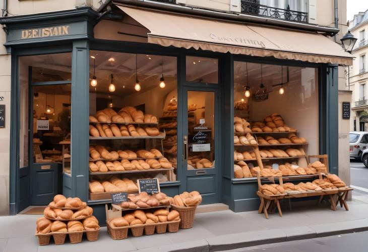 Charming Bakery in France with Fresh Breads, Croissants, and Pastries