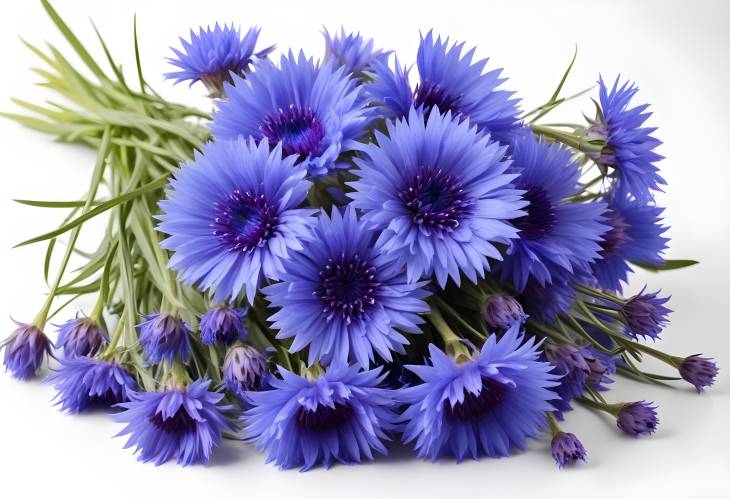 Charming Bouquet of Cornflowers Blue Wildflowers Isolated on White Background