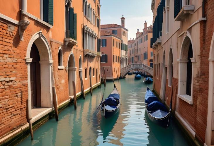 Charming Canal in Venice with Gondolas Gliding Under Ancient Stone Bridges in a Peaceful Setting