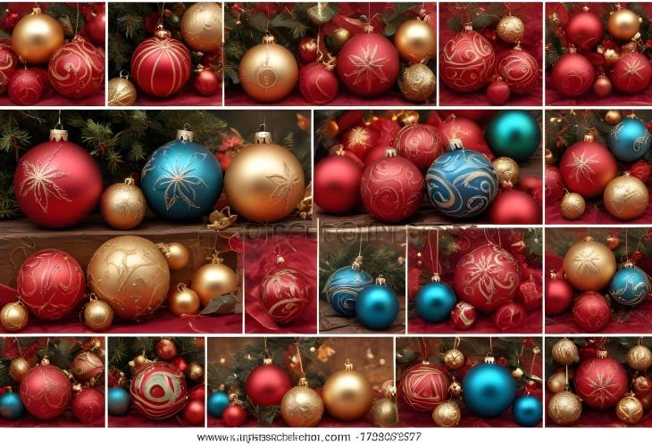 Charming Christmas Ball Collage with Beautiful Decorations for the Holiday