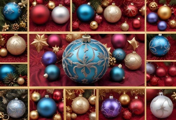 Charming Christmas Decoration Collage Featuring Festive Balls