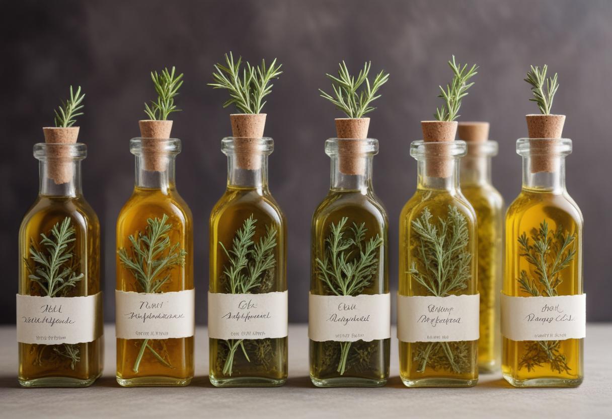 Charming Collection of Herb Infused Oils in Stylish Glass Bottles