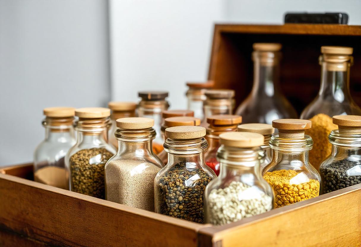 Charming Collection of Spices in Vintage Glass Containers