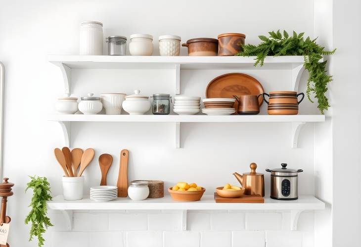 Charming Displays Rustic White Shelves with Kitchenware