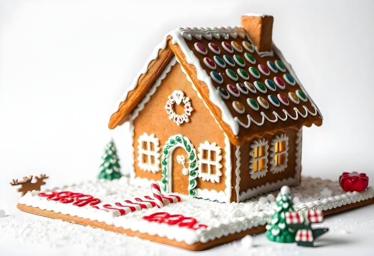 Charming Gingerbread House on White Background for Holiday Decor