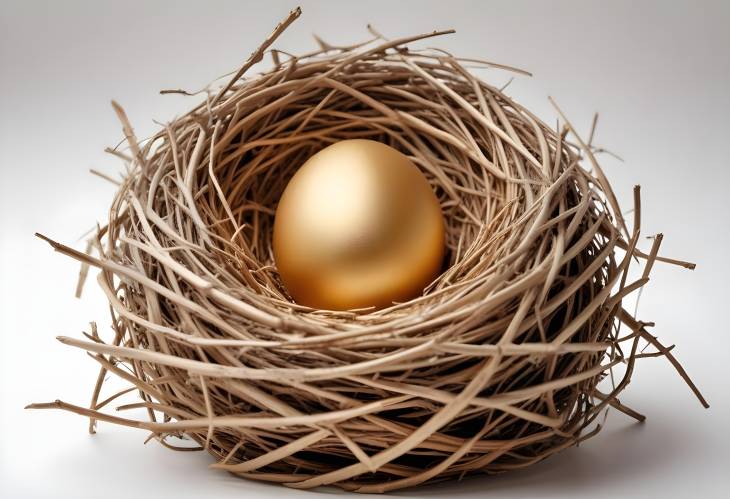 Charming Golden Egg Nestled in a Natural Nest on White