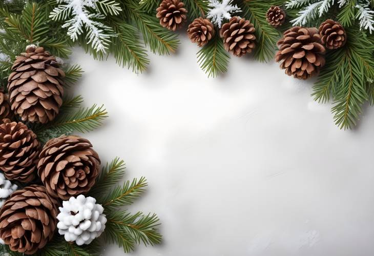 Charming Holiday Border with Snowy Pinecones and Winter Foliage