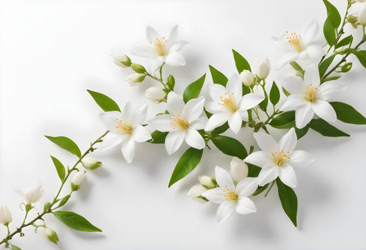 Charming Jasmine Blossoms Floating in Air with Elegant White Backdrop