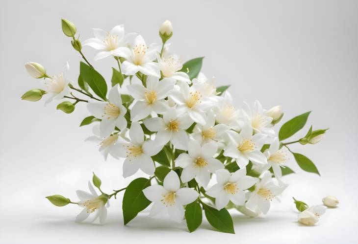 Charming Jasmine Blossoms in the Air Over a Clean White Background