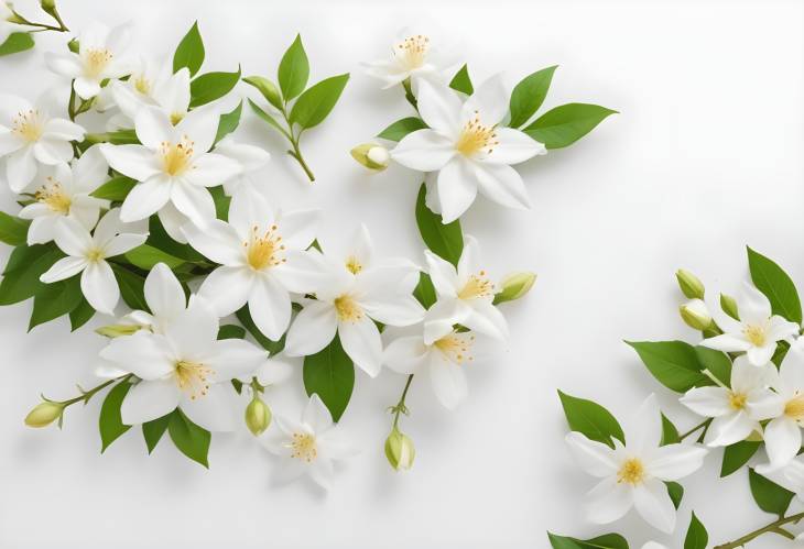 Charming Jasmine Flowers Floating on White Background with a Touch of Elegance