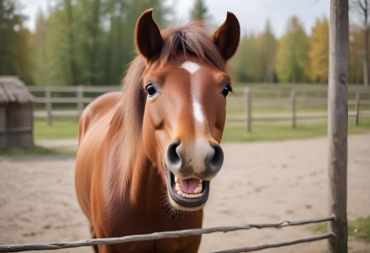 Charming Little Horse Smiling and Laughing at Latvian Zoo