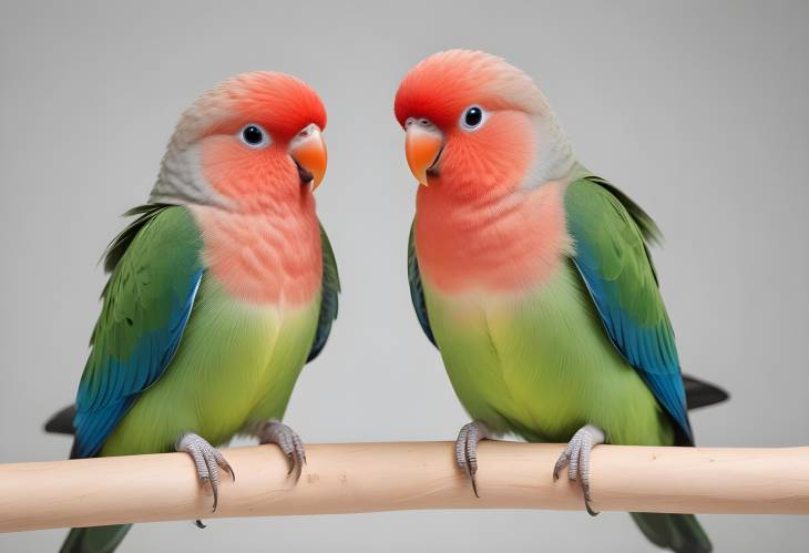 Charming Pair of Agapornis Fischeri Lovebirds on White Background