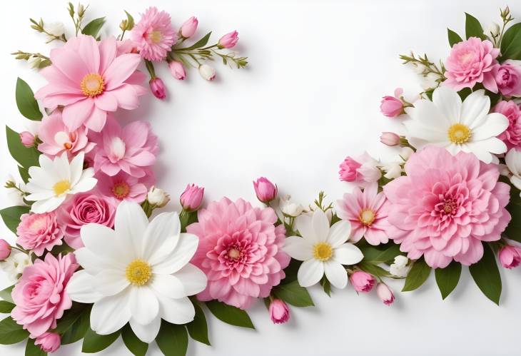 Charming Pink and White Flower Border Against a White Canvas