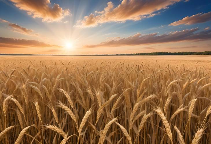 Charming Rural Landscape with Ripe Rye and Clear Blue Sky