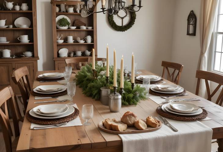 Charming Rustic Farmhouse Table Set for a Cozy Family Dinner with Elegant Dinnerware