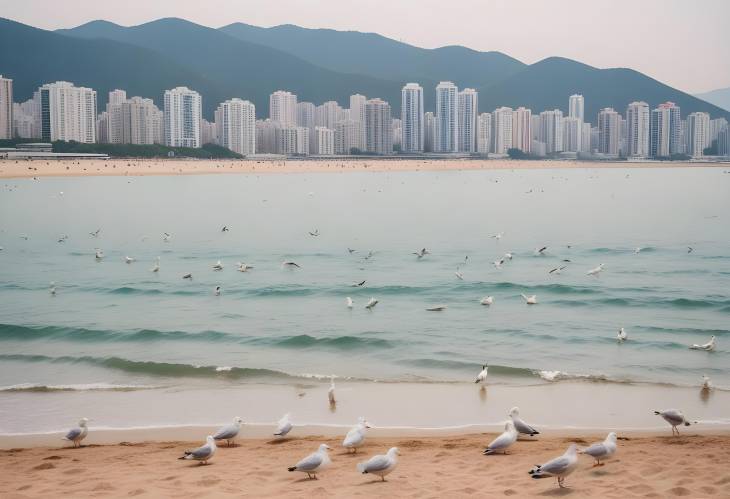 Charming Seagull Birds on Haeundae Beach, Busan, South Korea