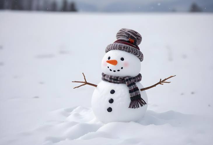 Charming Snowman in a Snowy Field  Embracing Winters Beauty