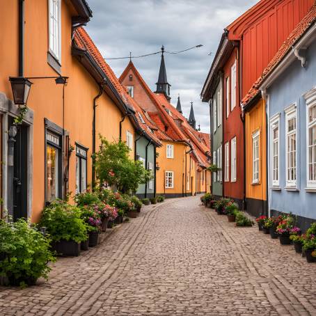 Charming Swedish Street Colorful Traditional Architecture in Ystad