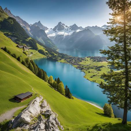 Charming Swiss Lake  Panoramic Mountain and Nature Views in the Alps