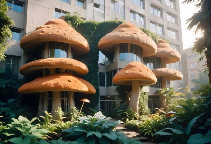 Charming Whimsical Mushroom Office Building with Luxurious Fur Exterior and Cozy Ambiance