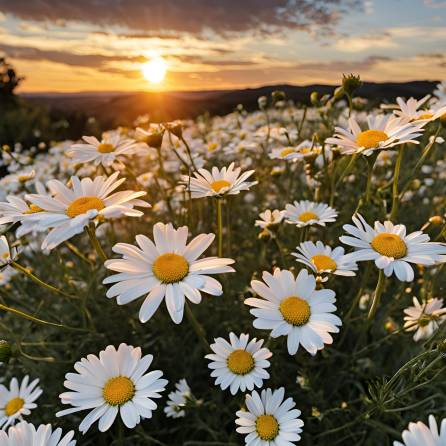 Charming White Daisies in Sunset Glow A Nature Photography Gem