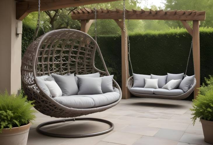 Charming Wicker Garden Furniture with Grey Cushions  Perfect Addition to a Beautifully Designed Out