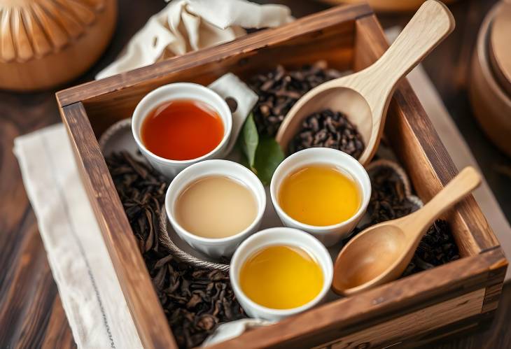 Charming Wooden Box Filled with Assorted Teas and Scoops