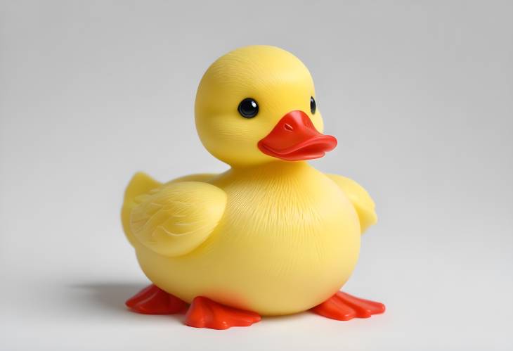 Charming Yellow Duck Toy with Red Beak, Isolated on White Background