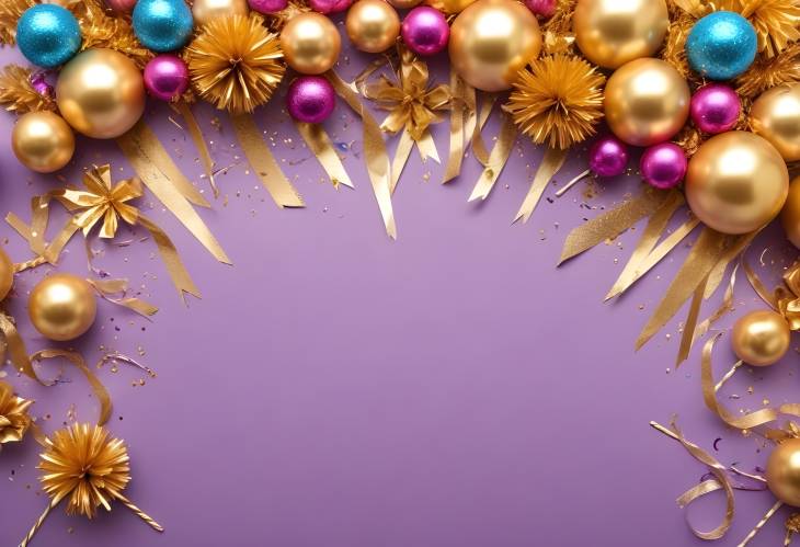 Cheerful Party Background with Gold Foil, Tinsel, and Candy for a Festive Mood