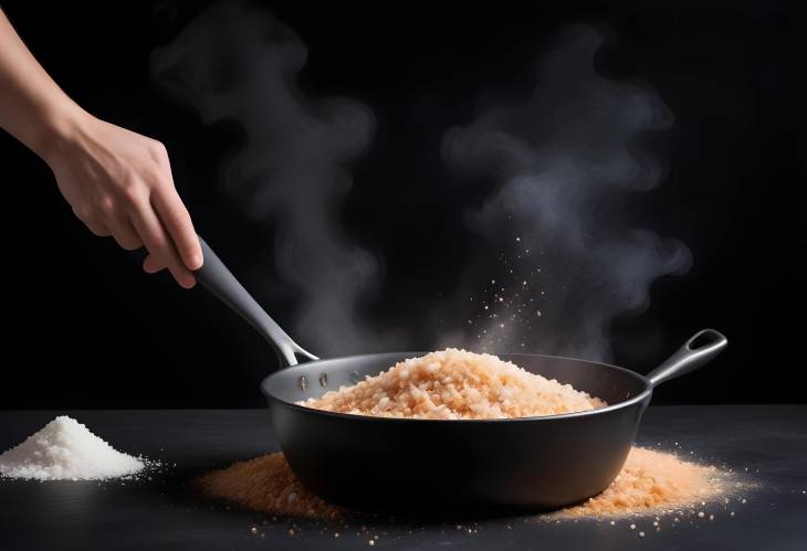 Chef Cooking Roasted Salt in Pan with Dark Background