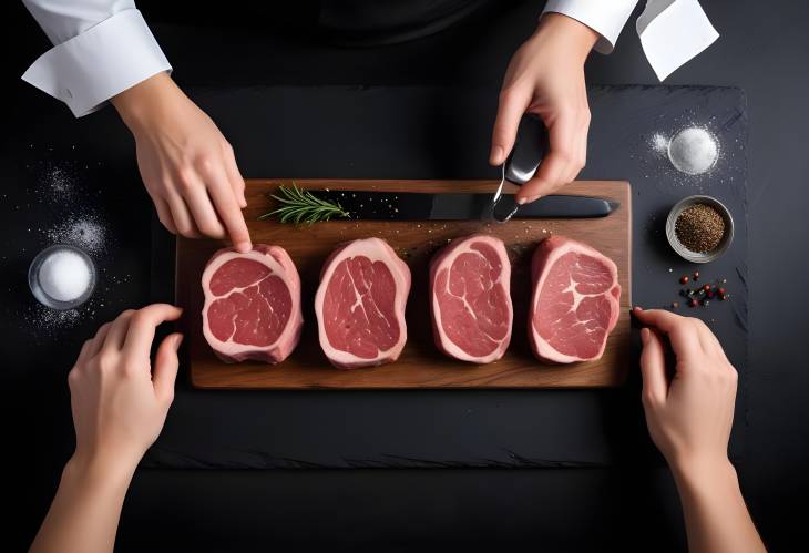 Chef Hands Adding Salt and Pepper to Meat Steak