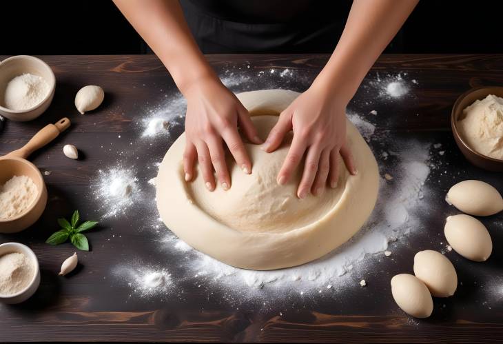 Chefs Hands Dark Wood Dough Kneading Scene