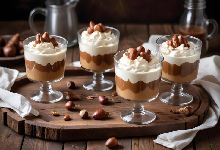 Chestnut No Bake Dessert in Glasses with Whipped Cream on Rustic Table Setting