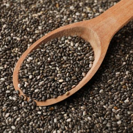 Chia Seeds Packed with Omega3 and Protein in a Wooden Spoon