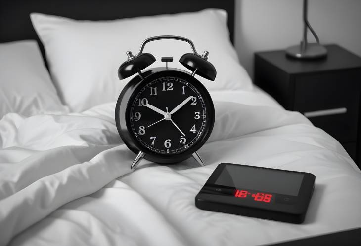 Chic Black Alarm Clock on Bedside  Modern and Elegant Bedroom with Sleek Design