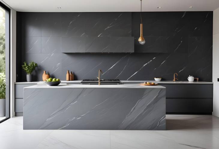 Chic Grey Slate and Marble Kitchen with European Style and Minimalist Luxury Home Decor