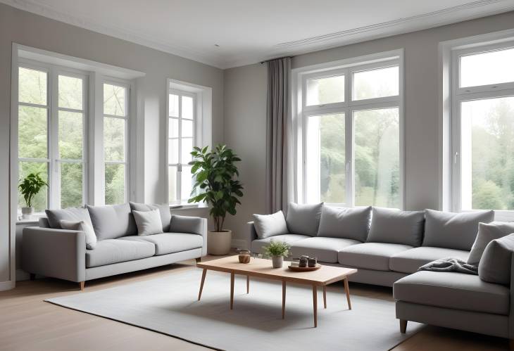 Chic Light Living Room with Grey Sofas and Large Window for Cozy Comfort